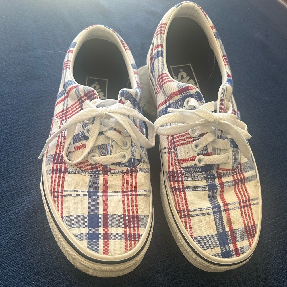 Red White & Blue plaid Vans